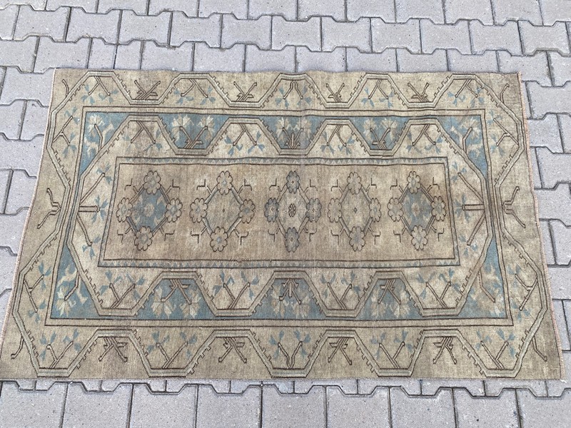 Earth Tone Vintage Turkish Area Rug 3.7 x 5.8 ft Handwoven Bohemian Carpet gallery