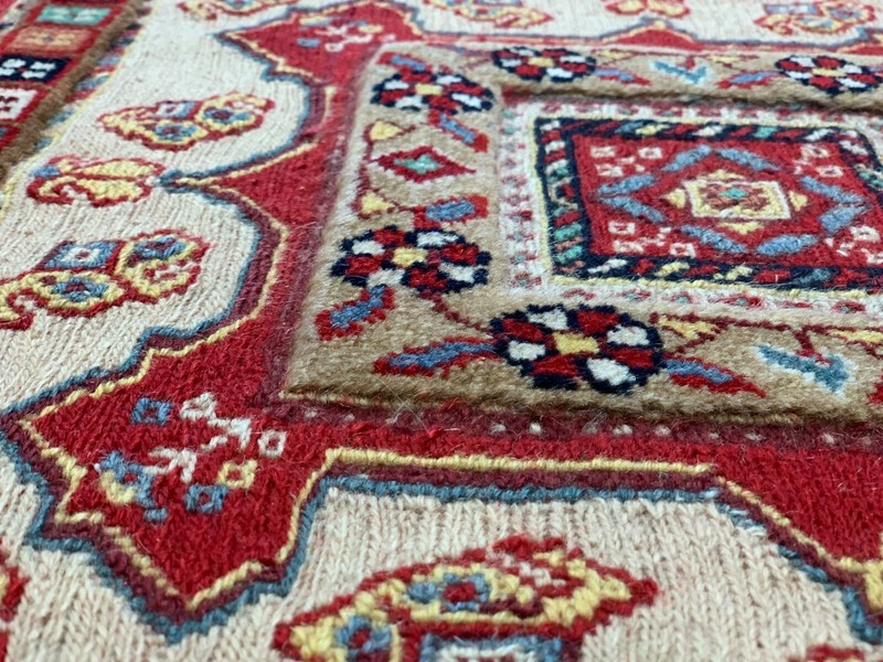 Two Handmade Wool Cushion Rugs with Sumack & Kilim & Knotted Weave 20"x20" inch gallery