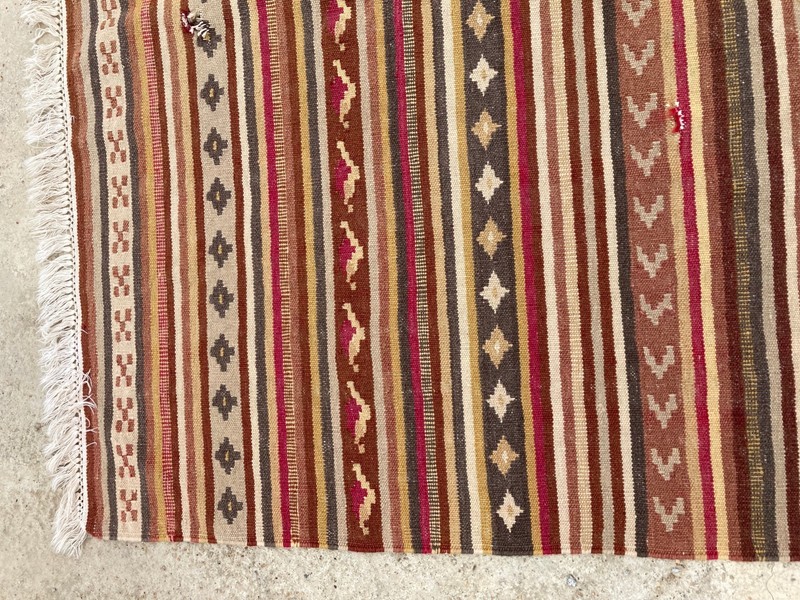 Vintage Handmade Traditional Turkish Striped Wool Kilim Rug 207x141 cm gallery
