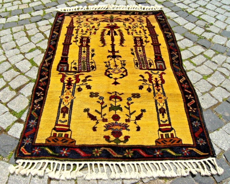 Vintage Anatolian Rug 38'' x 53'' Turkish Hand-knotted Prayer Design Wool Rug gallery