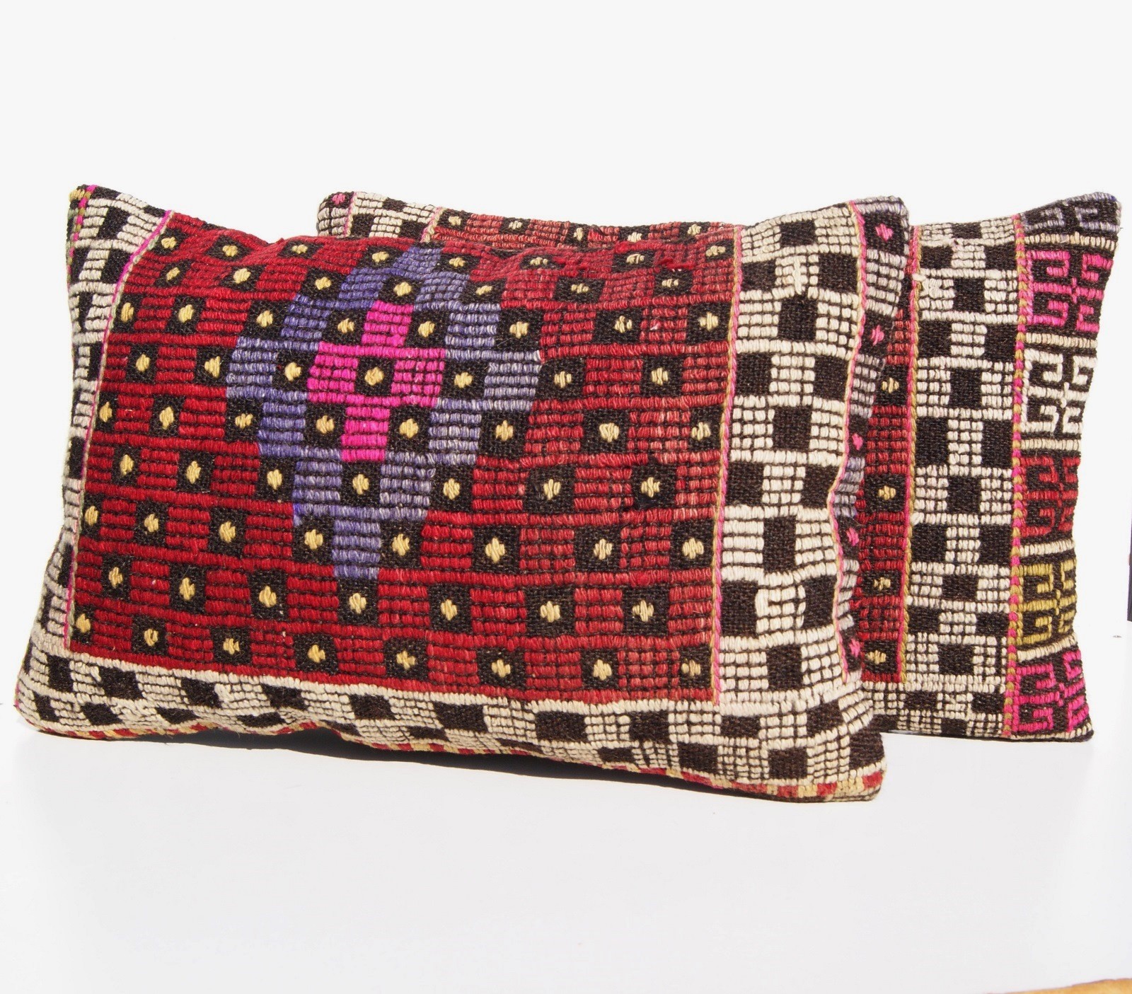 Handwoven Turkish Wool Pillows Geometric Design Set of 2 (60x40 cm) 24"X16" gallery