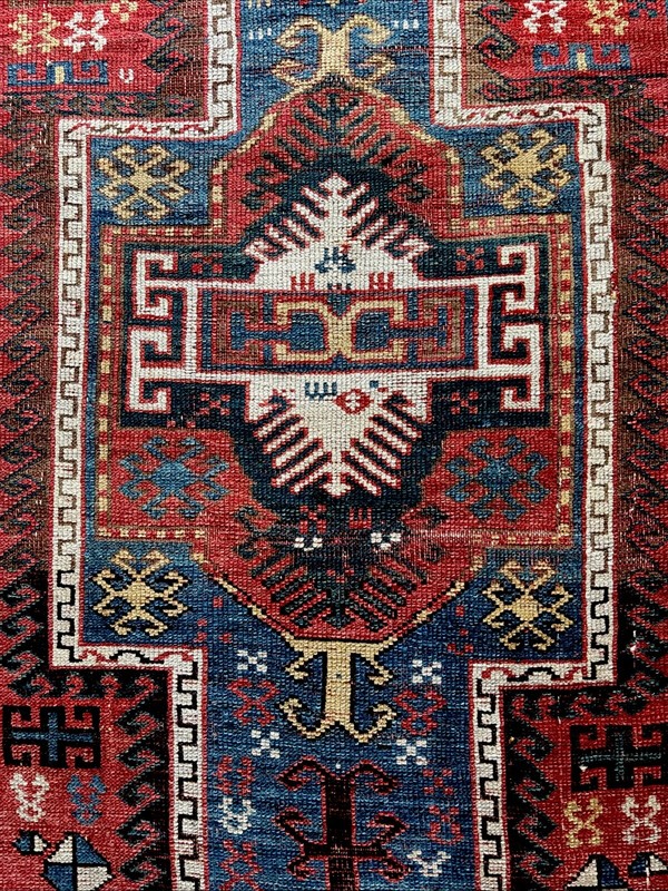 4 X 6 Antique Sewan Shield Kazak Caucasian Antique Rug Late 19th Natural Dyes gallery
