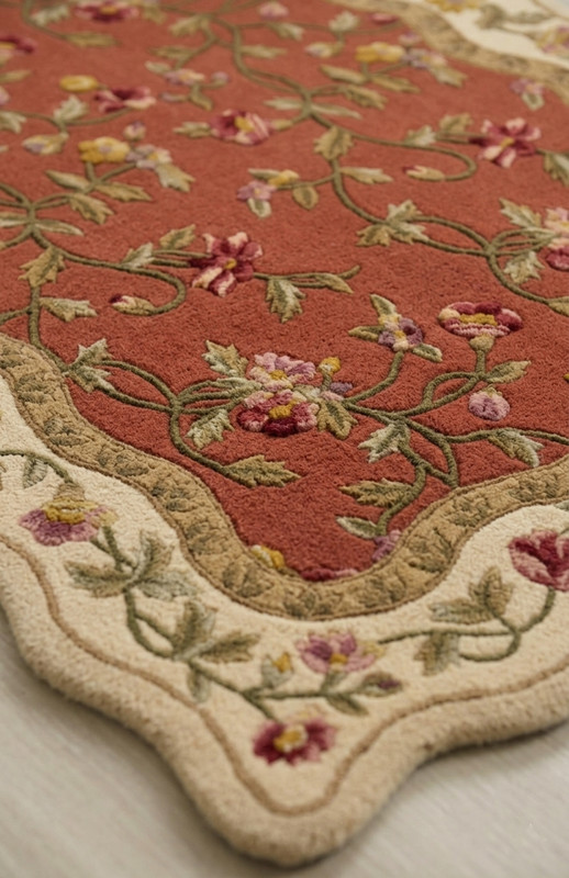 terracotta rug floral carpet French Aubusson area rug antique style rug gallery