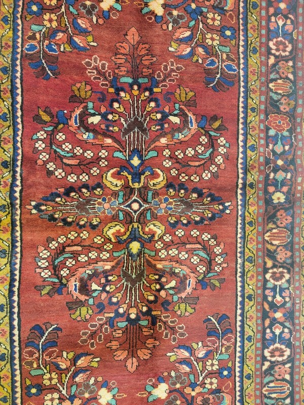 Antique Oriental Hand-Knotted Wool Runner Red/Black/Blue/Ivory 4'5" x 13'4" gallery