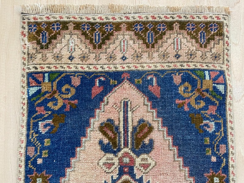 Narrow Turkish Small Rug 1.3 x 3.2 ft Vintage Wool Hallway Boho Carpet gallery
