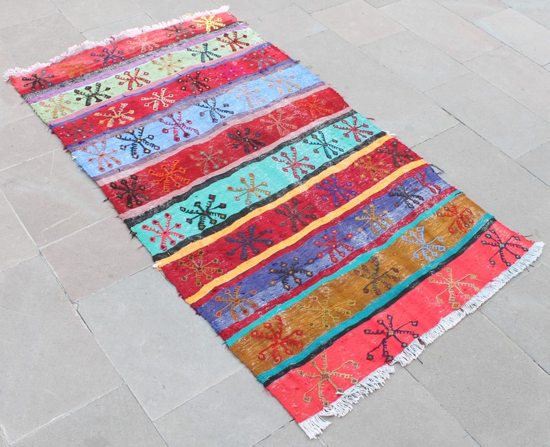 Turkish Kilim Rug 39''x64'' Hand Woven Konya Cicim Kilim 100x165cm gallery