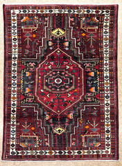 Vintage Hamedan Tribal Wool Rug 4×6 Hand Knotted Oriental Navy Blue Geometric