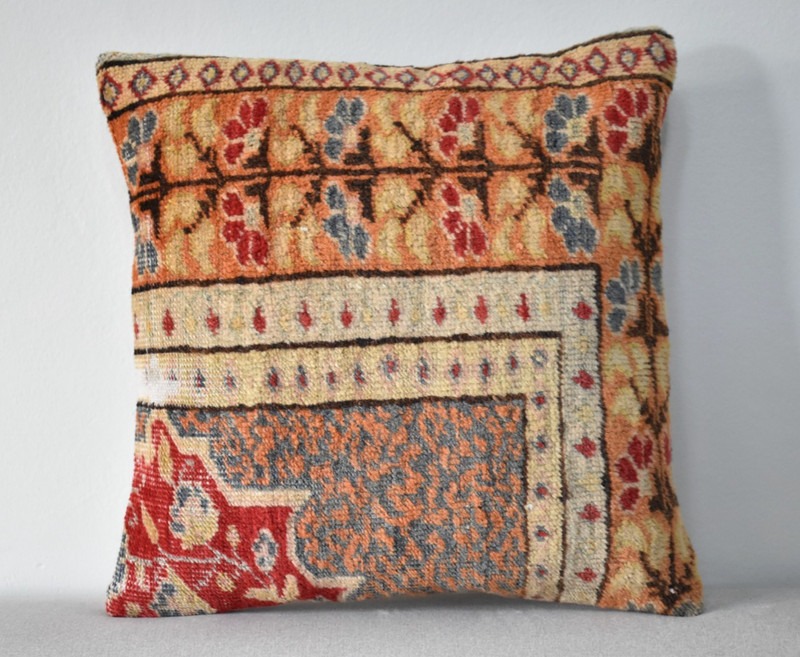 Turkish Pillow Cover Sofa Rug 16'' x 16'' Made of Fragment Cushion Cover Carpet gallery