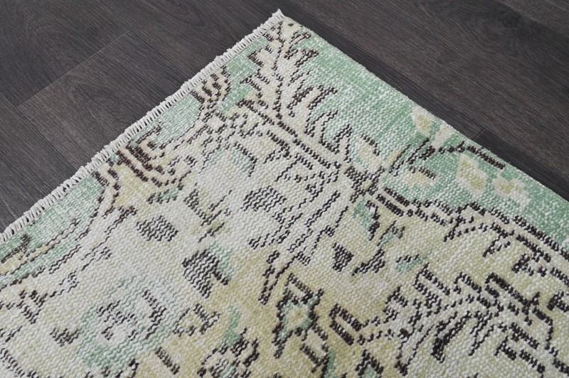 Vintage Turkish Runner Rug 2x8ft Wool Anatolian Handmade Hallway Oushak YELLOW gallery