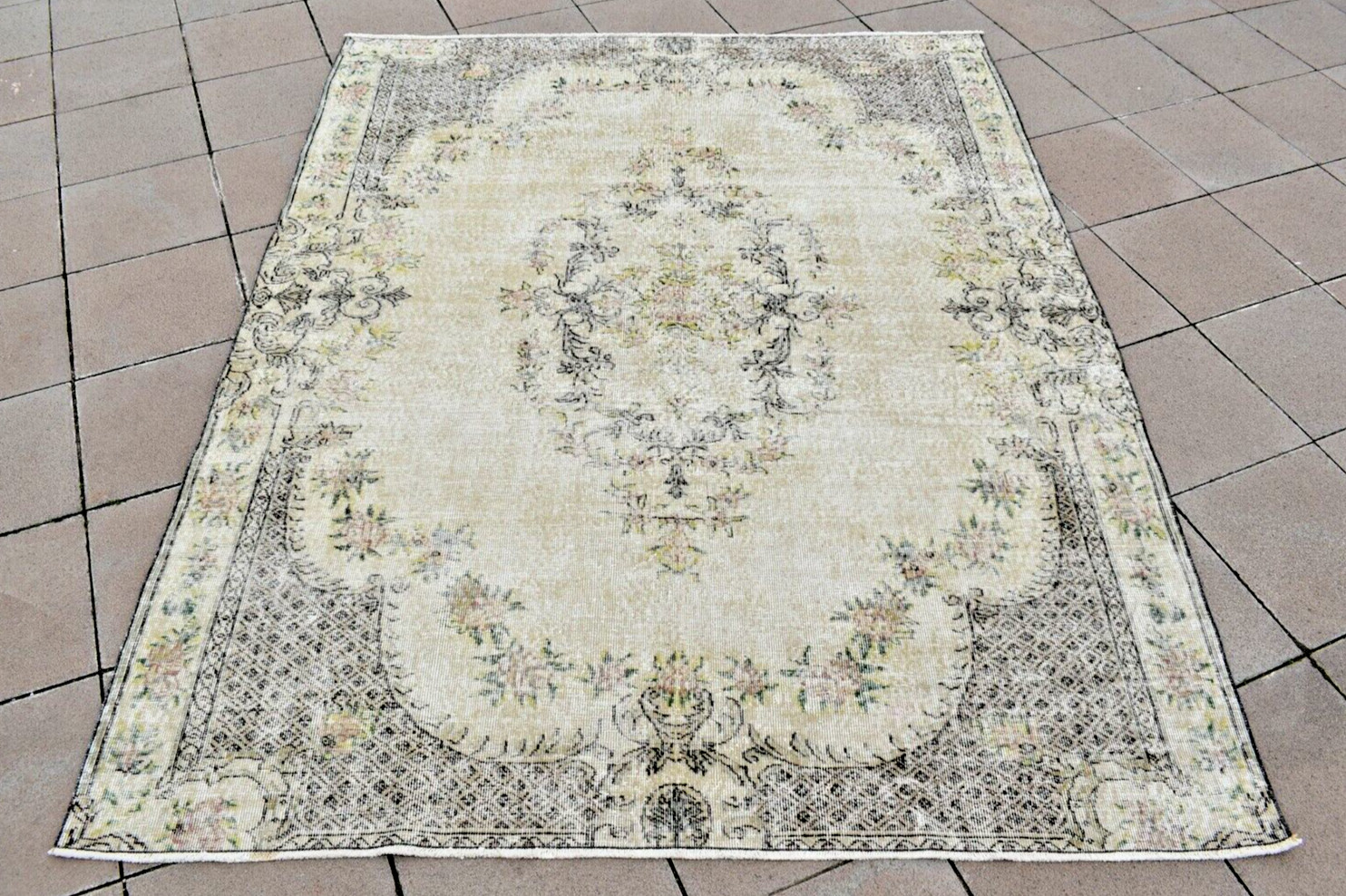 Turkish Rug 6 x 9 ft Vintage Muted Dye Oushak Rug Hand-knotted Rug Wool Pile Rug gallery