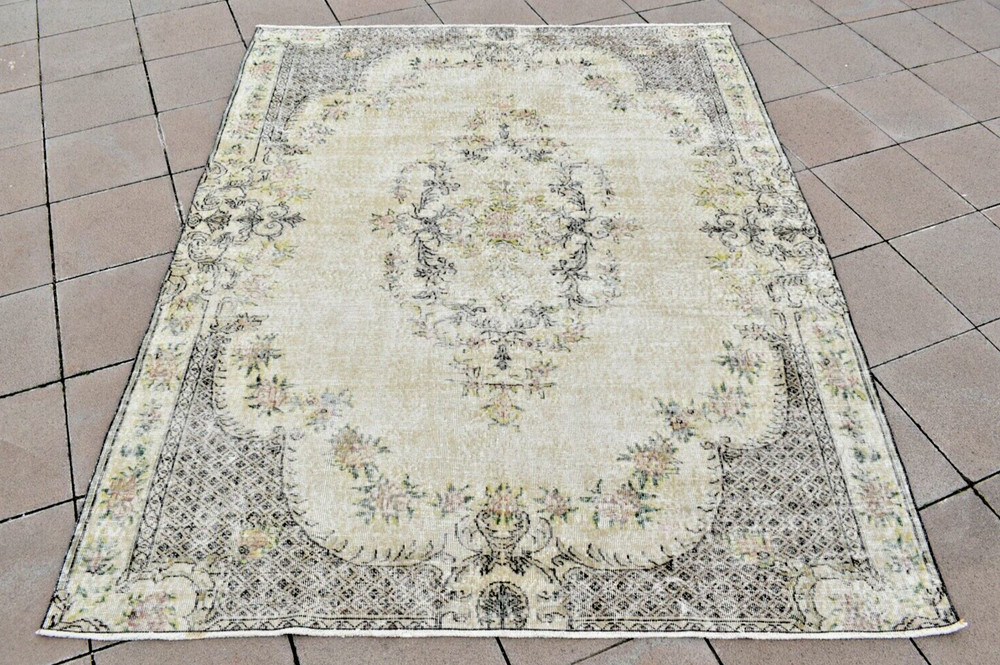 Turkish Rug 6 x 9 ft Vintage Muted Dye Oushak Rug Hand-knotted Rug Wool Pile Rug