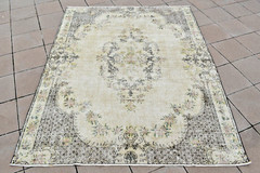Turkish Rug 6 x 9 ft Vintage Muted Dye Oushak Rug Hand-knotted Rug Wool Pile Rug