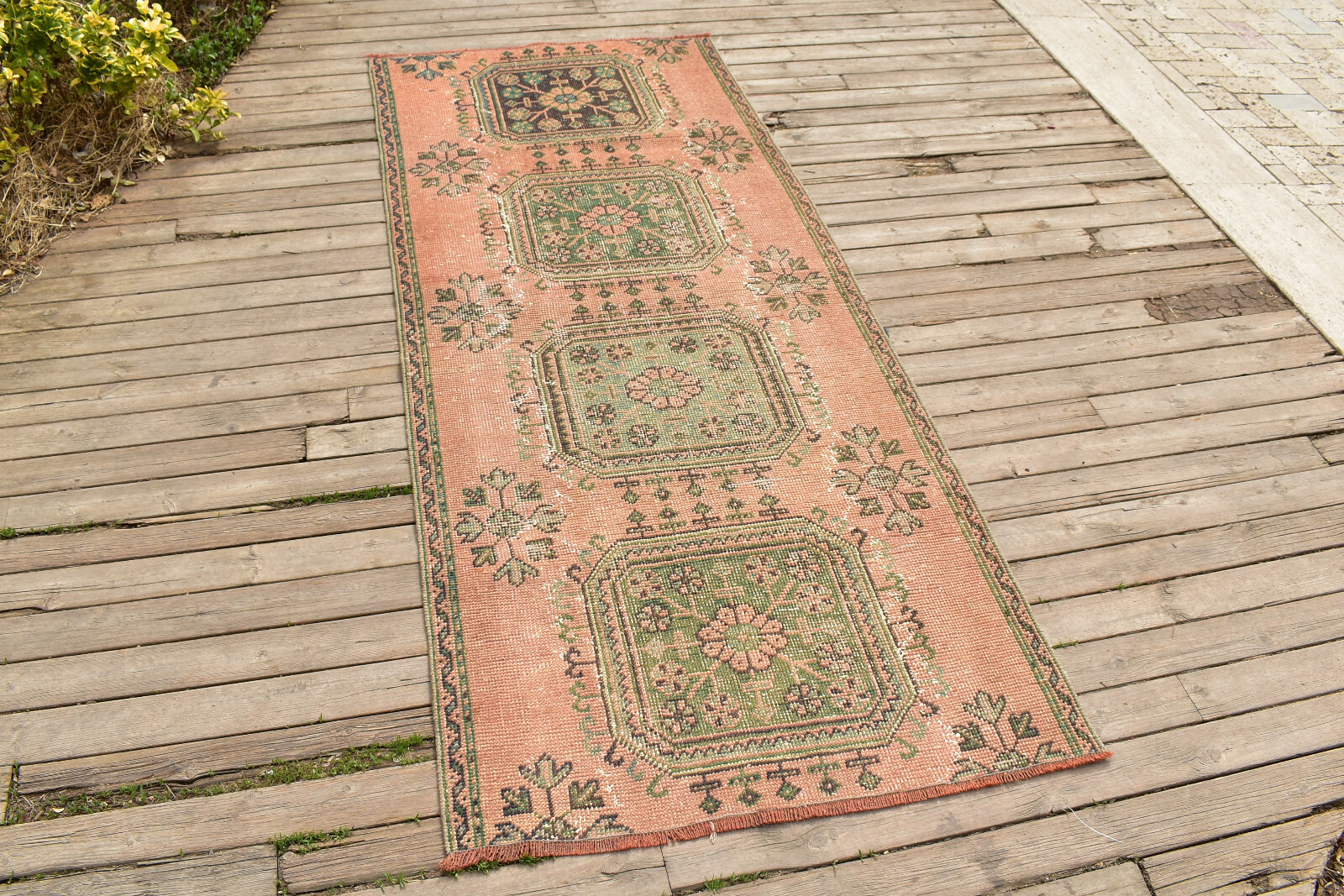 Turkish Rug 3x7 Oushak Oriental Runner Vintage Pink Hallway Carpet 39''x94'' gallery