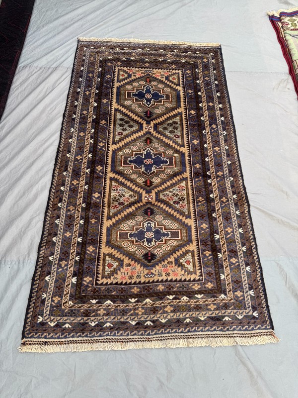 4x7 Vintage Afghan Hand-Knotted Wool Rug Blue Tribal Geometric Soft Area Rug gallery