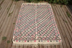 Turkish Kilim 4×7 Handwoven Sivas Oriental Wool Cicim White Kilim 125x224cm