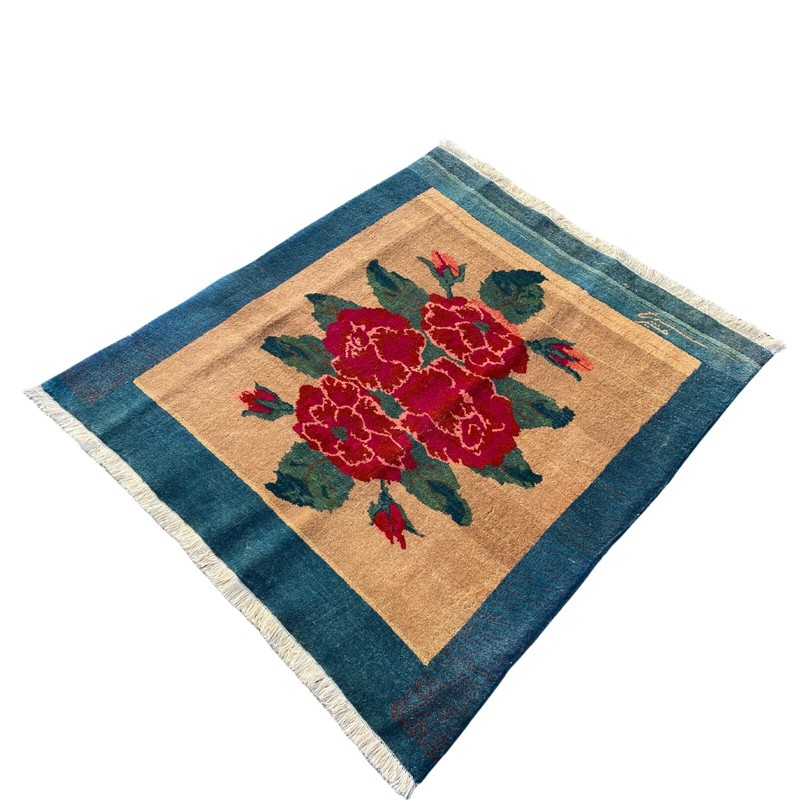 HAND MADE BOUQUET RUG, ATTRACTIVE FLORAL EASTERN WOOL CARPET 4'7" X 4'3" CLEAN gallery