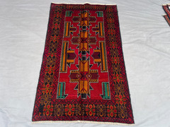 2’11×4’9 ft Vintage Afghan Baluchi Hand Knotted Wool Red Gold Geometric Area Rug
