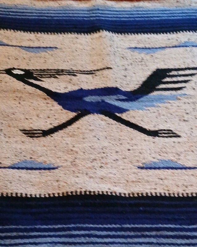 Vintage 1960s Handmade Wool Flatwoven Geometric Road Runner Rug 36" X 28.5" gallery