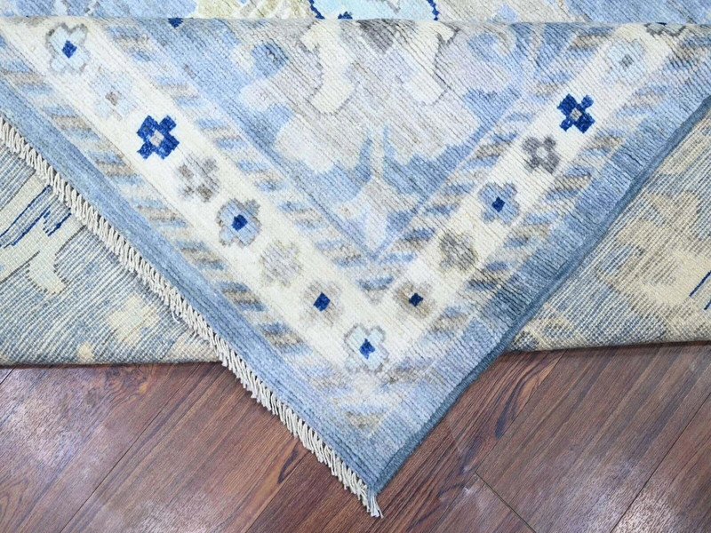 11'8"x11'9" Air Force Blue, Angora Pile Oushak with All Over Motifs Natural Dye gallery