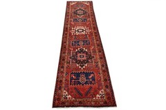 Vintage Tribal Runner 3’1” x 11′ Red Wool Geometric Hand-Knotted Oriental Rug