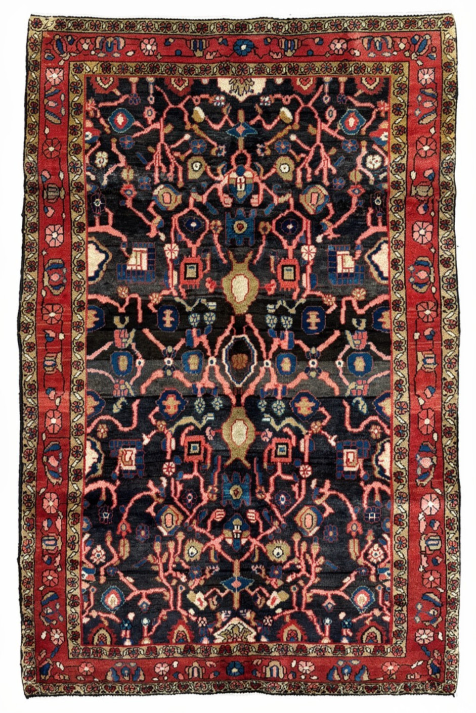 Vintage Hand Knotted Arak Tribal Wool Rug 5x8 Navy Red Geometric Oriental Carpet gallery