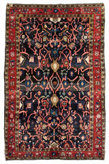 Vintage Hand Knotted Arak Tribal Wool Rug 5×8 Navy Red Geometric Oriental Carpet