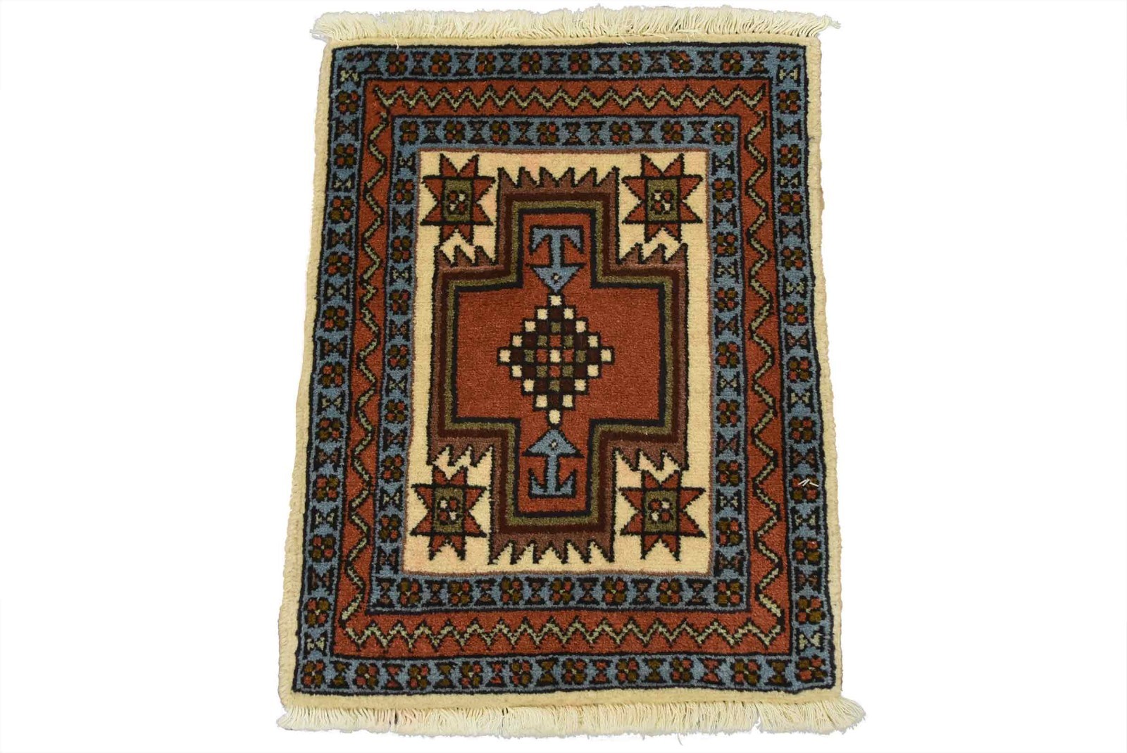 Meshkin Rug 1’5” x 1’9” Ivory Wool Vintage Tribal Hand-Knotted Carpet gallery