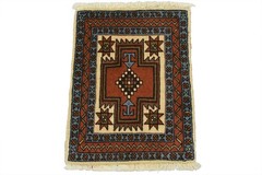 Meshkin Rug 1’5” x 1’9” Ivory Wool Vintage Tribal Hand-Knotted Carpet