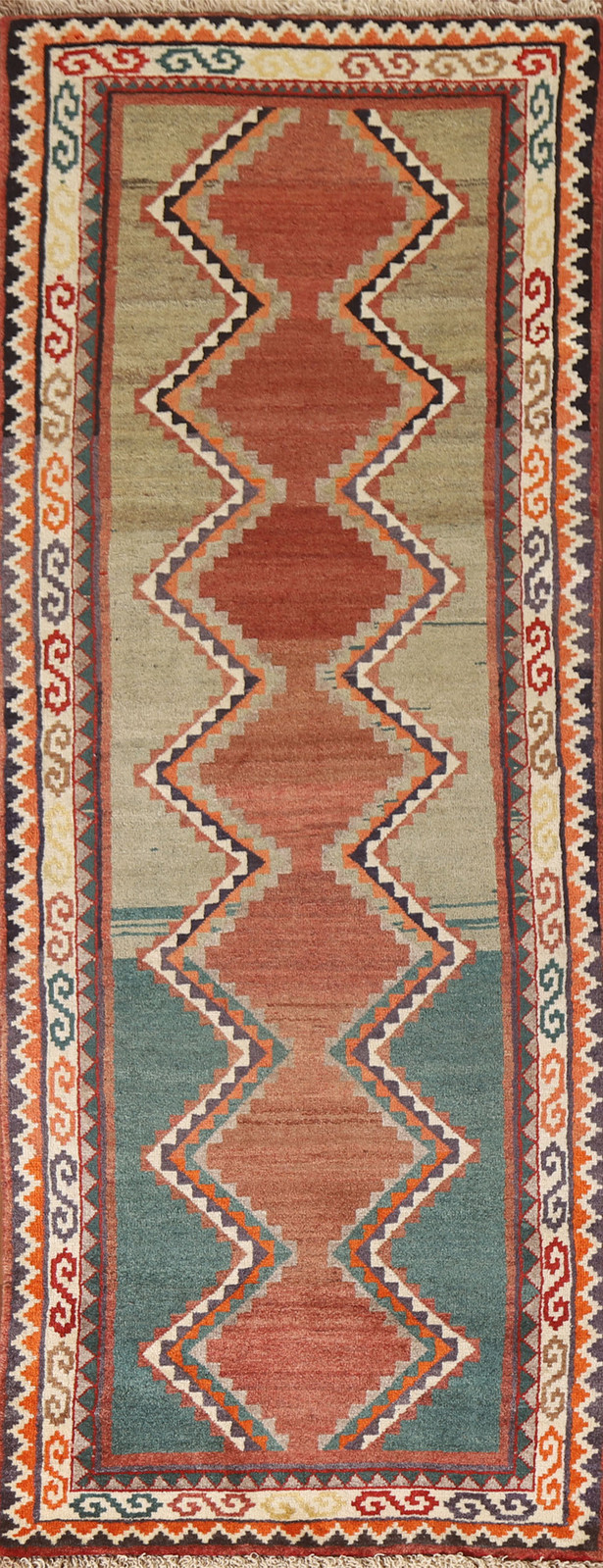 Geometric Gabbeh Rust/ Green 9 ft Runner Wool Hand-knotted Tribal Rug 3x9 Carpet gallery