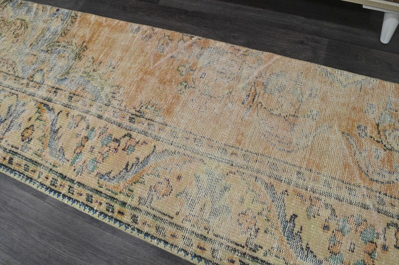 Vintage Turkish Runner Rug 2x7ft ORANGE Handmade Anatolian Oushak Hallway Wool gallery