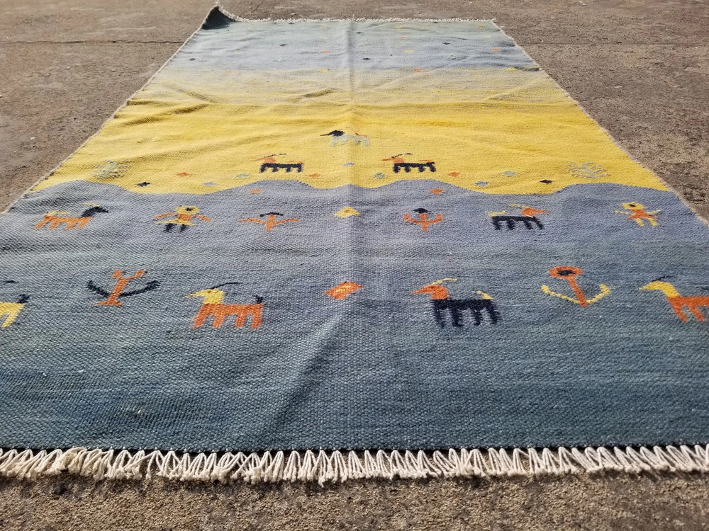 Vintage Traditional Handmade Gabbeh Wool Multicolor Kilim 4.9x2.8 ft