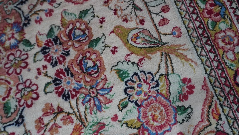 Excellent Pure Silk Hand Knotted Oriental Rug with Birds Flowers 3'6" x 5'4" gallery