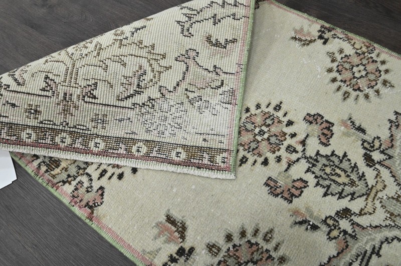Vintage Turkish Runner Rug 2x7ft Wool Anatolian Handmade Hallway Oushak BEIGE gallery