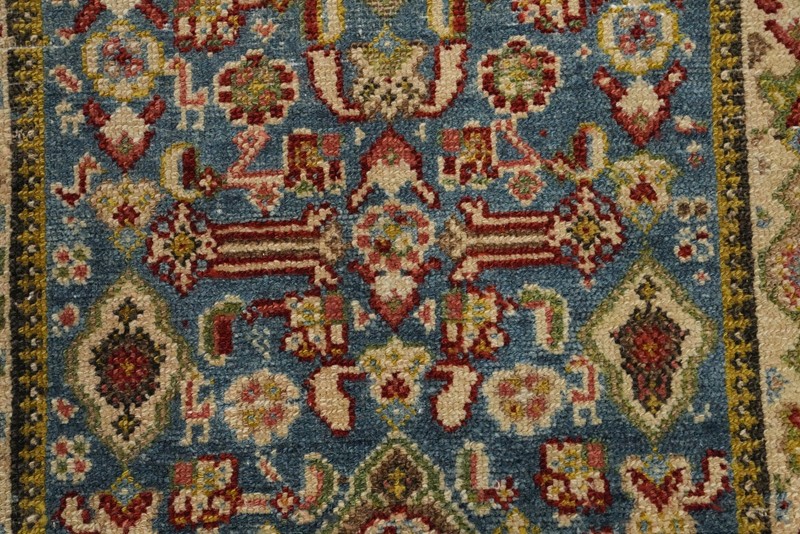 Pre-1900 Handmade Runner Rug Blue Wool 16 ft Traditional Antique Carpet 3x16 gallery