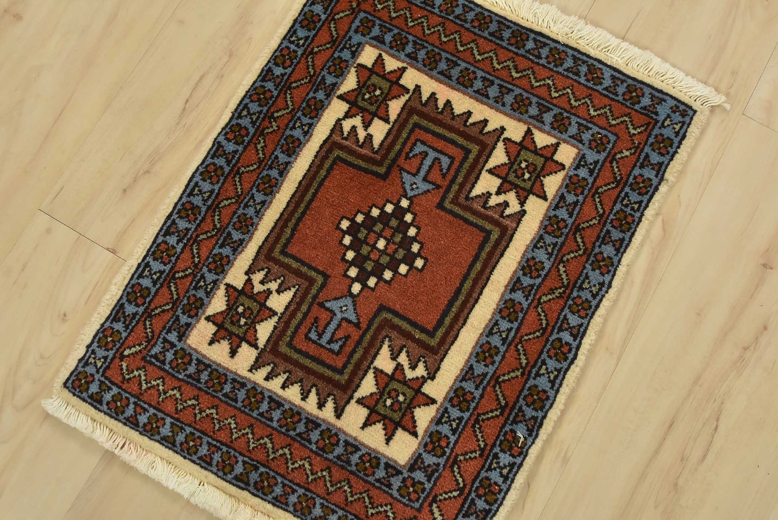 Meshkin Rug 1’5” x 1’9” Ivory Wool Vintage Tribal Hand-Knotted Carpet gallery