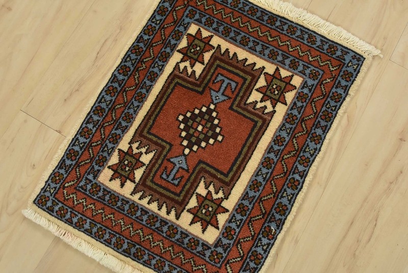 Meshkin Rug 1’5” x 1’9” Ivory Wool Vintage Tribal Hand-Knotted Carpet gallery