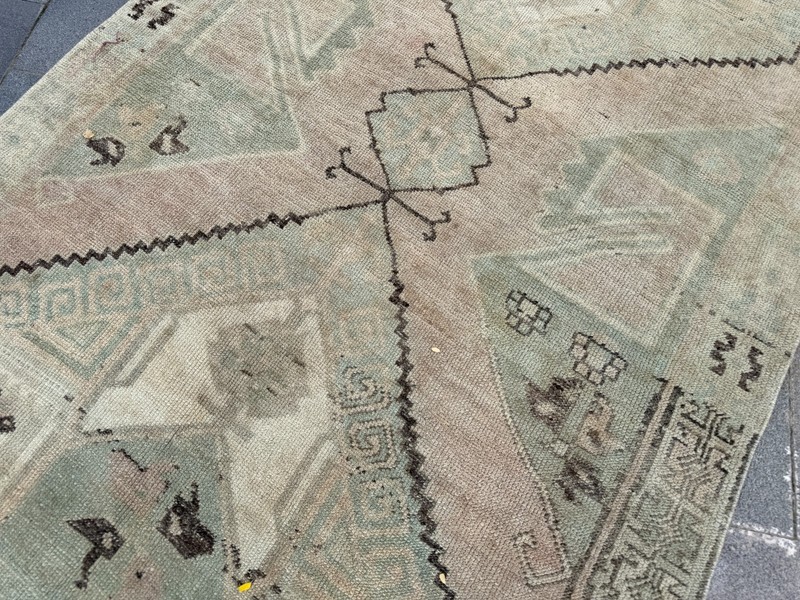 Vintage Turkish Oushak Runner Rug 4.2x11.2 ft Sage Green Hallway Rug gallery