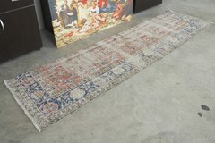 3×9 Turkish Antique Runner Rug Hand-Knotted Neutral Vintage Oushak Wool Rug,643