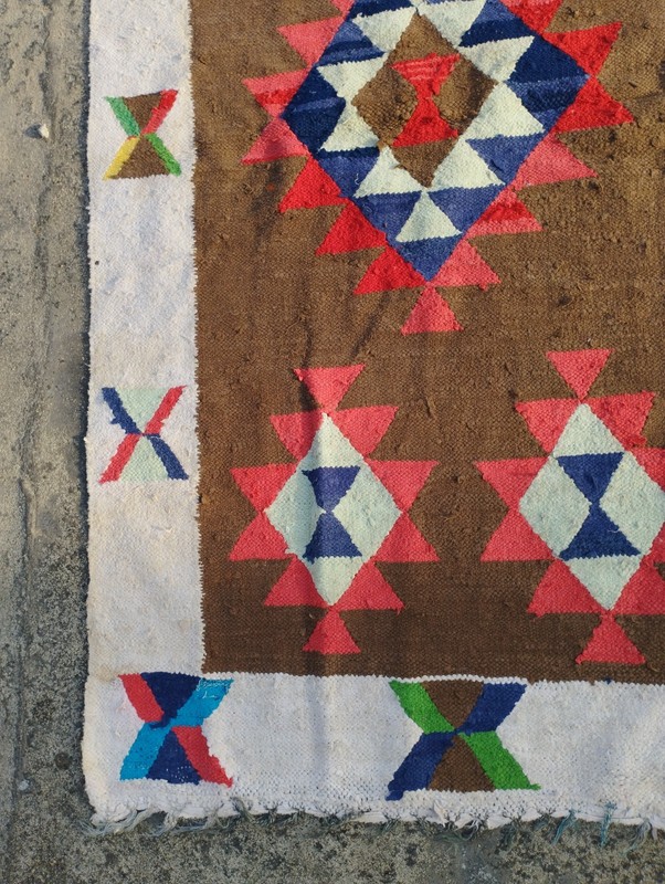 Vintage Handmade Turkish Geometric Wool Kilim Rug Carpet 168x92 cm gallery