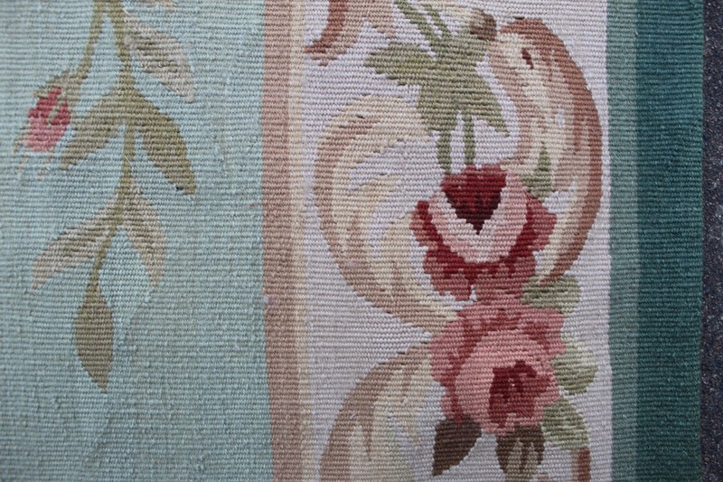 Vintage Hand Made French Design Wool Green Original Aubusson Runner 310X95cm gallery