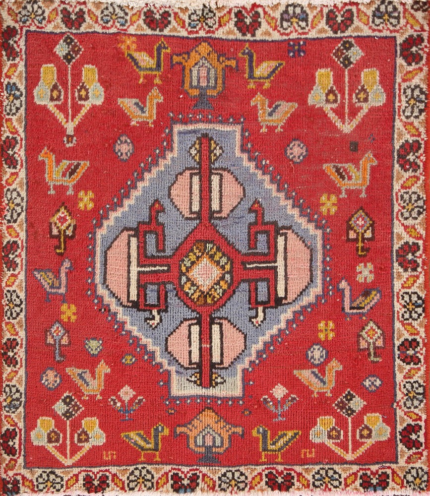 Vintage Tribal Square Abadeh Accent Rug 2x2 Traditional Hand-knotted Wool Carpet
