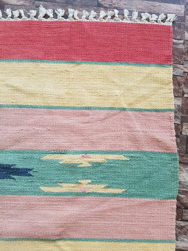 Vintage Handmade Turkish Geometric Wool Kilim Flat-weave Rug 178x116 cm gallery