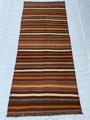 5×10 ft Handwoven Striped Traditional Entryway Runner Turkmen Hallway Wool Kilim