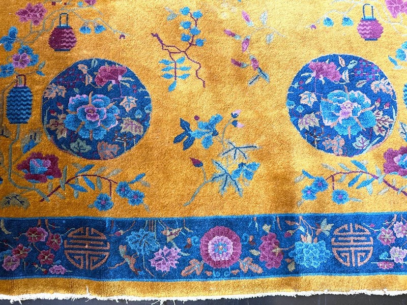 A Stunning Antique 5' x 8' Gold Ground Art Deco Mandarin Chinese Rug Circa 1920 gallery