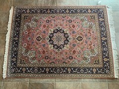 Fine Floral Hand Knotted Per/sian Silk and Wool 5′ x 6′ 10″ Rug
