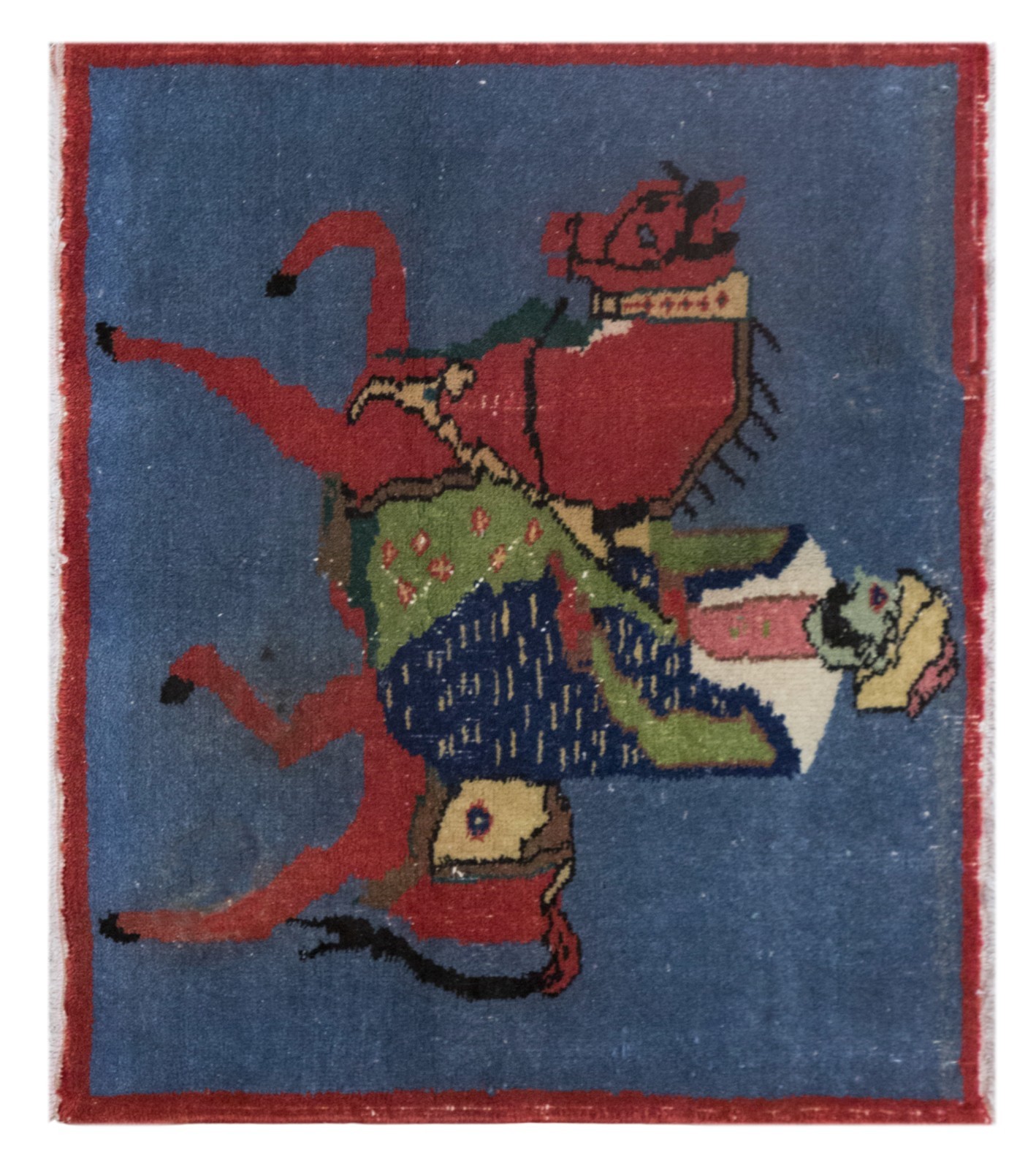 60+ Yr Old Vintage Turkish Rug | Figurative Horseman Decor | 74x90 cm, 2'5"x2'11 gallery