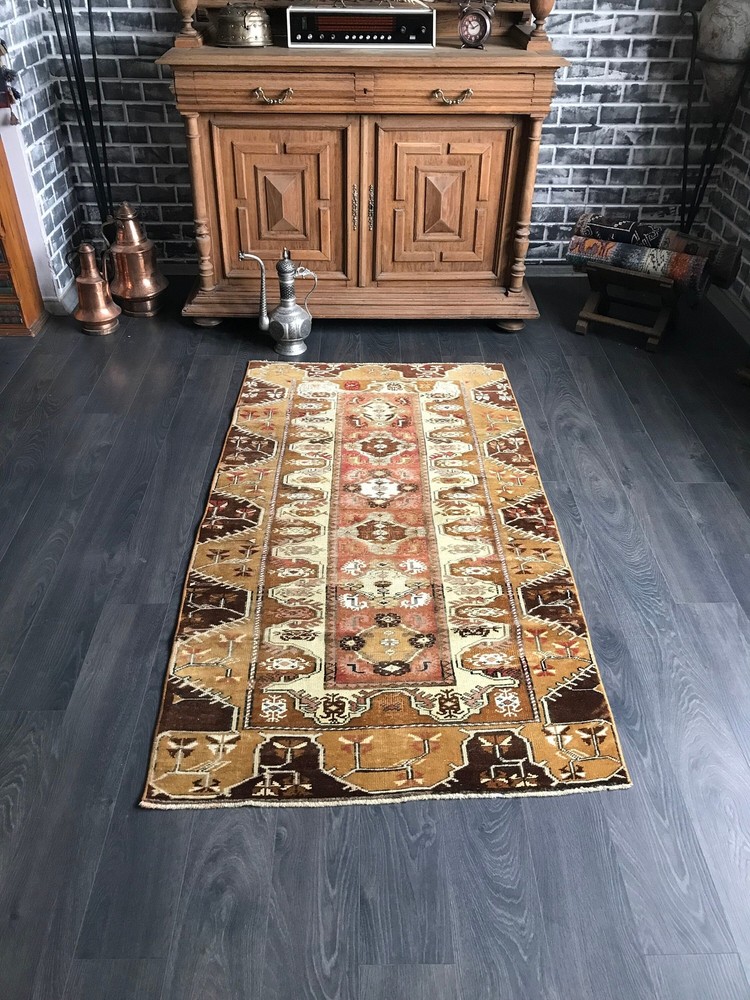 3.3x6 Medium Vintage Brown Turkish Oushak Wool Rug