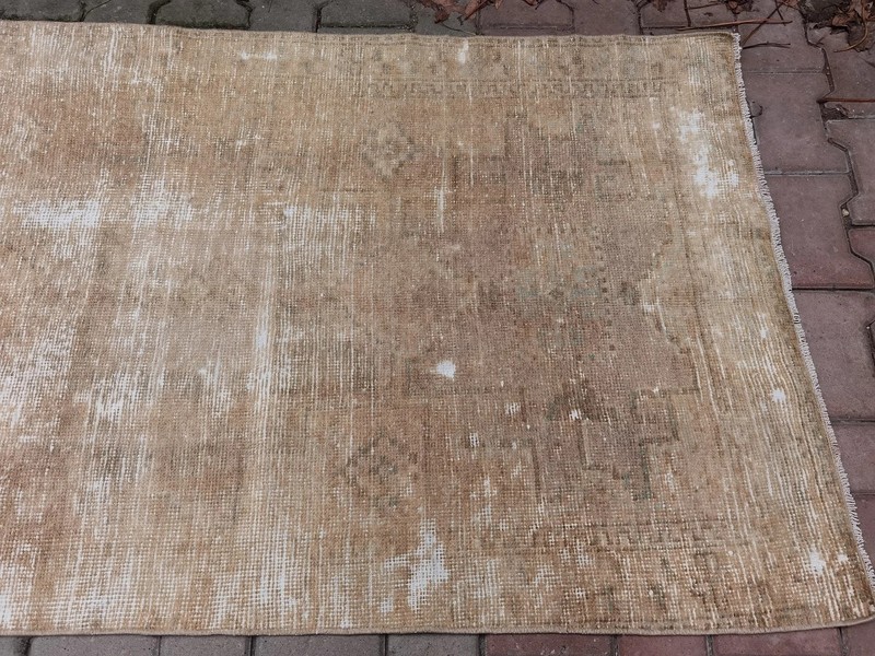 Vintage Turkish Oushak Runner 3x10 Hand Knotted Wool Distressed Beige Ghost gallery