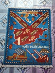 M150 Vintage Afghan War Rug 9/11 Handmade Wool Pictorial Tribal Rug 80 ×64 Cm