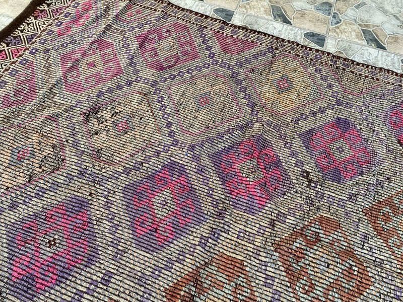 Large Turkish Mut Kilim Area Rug Handwoven Wool 6×8.8 ft Vintage Geometric 1970s gallery